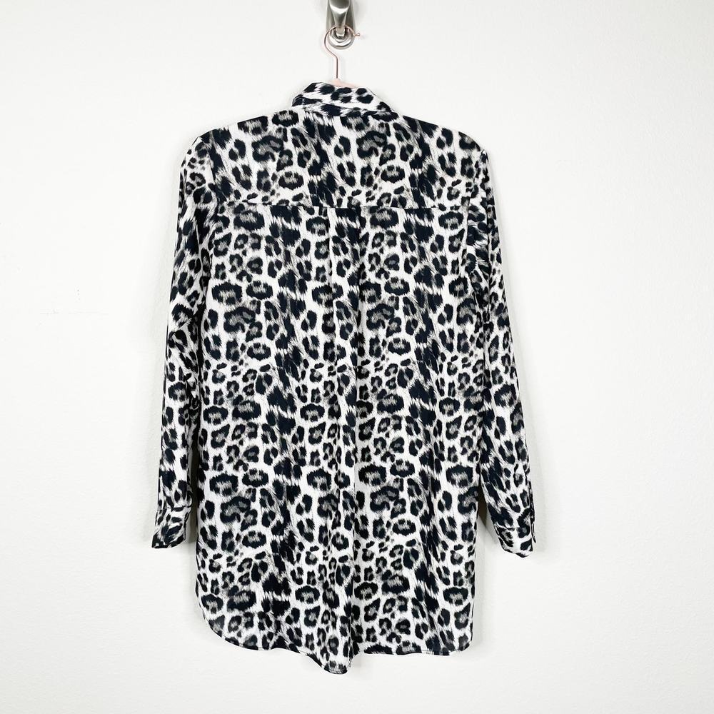 2/$30 ZARA Leopard Tunic Button-Down Blouse Black Chest Pocket Long Sleeve #5387 - Picture 7 of 10